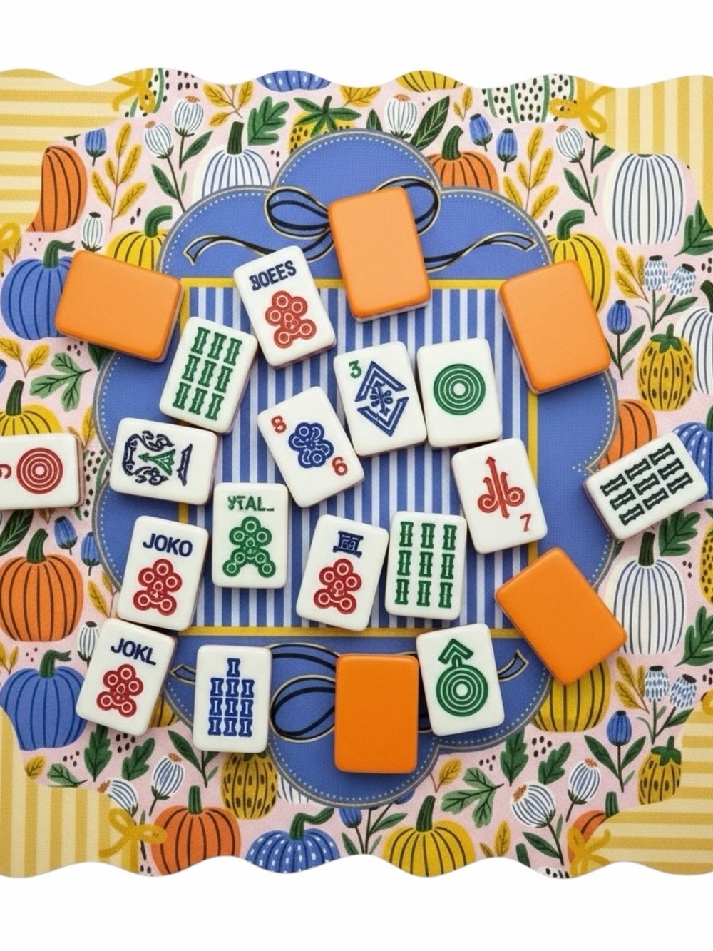 NEW Custom Designed Festive Blue Pumpkin Scalloped Edge Mahjong Mat - Picture 4 of 8
